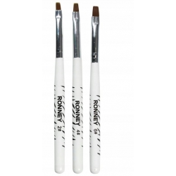 RONNEY Professional Brush Set - Profesjonalny zestaw pędzle do paznokci drewniane, płaskie - ZEBRA 3 sztuk RN 00473