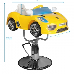 FOTEL FRYZJERSKI DZIECIĘCY SAMOCHODZIK PORSCHE B041C ŻÓŁTY